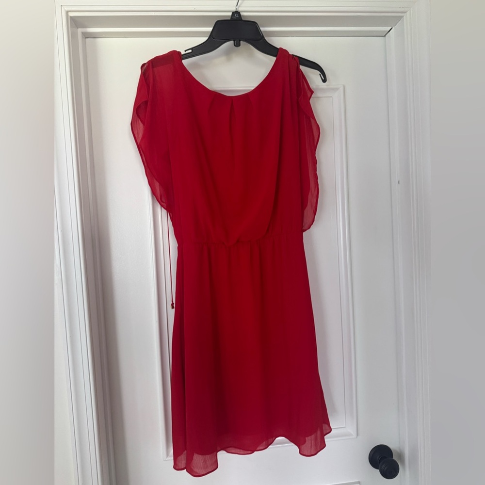 The Limited Red Chiffon Midi Dress